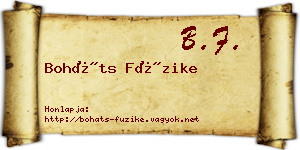 Boháts Füzike névjegykártya